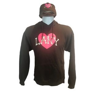 LANY DNA Mens Skeleton And Hearts Hoodie And Snap Back Hat Set NWOT